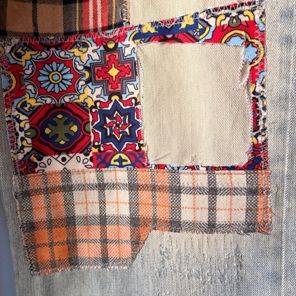 MNML Patchwork Denim Jeans Light Blue Wash Fabric Patches Button Fly Men's 36 - Picture 6 of 16